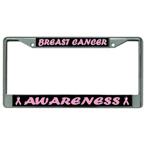 Breast Cancer Awareness Chrome License Plate Frame