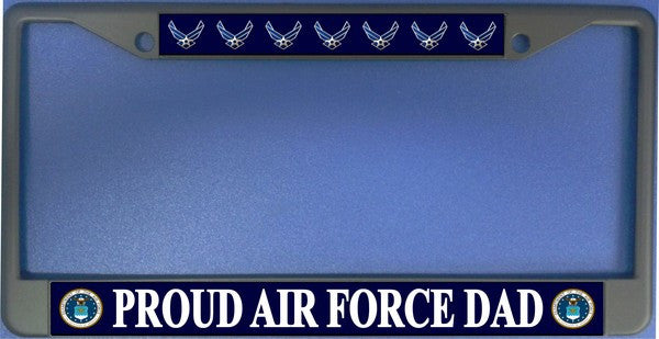 Proud Air Force Dad Black Chrome License Plate Frame