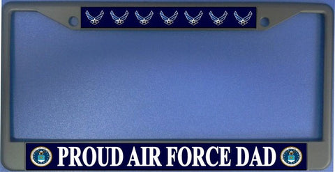 Proud Air Force Dad Black Chrome License Plate Frame