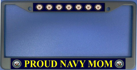 Proud Navy Mom Black License Plate Frame