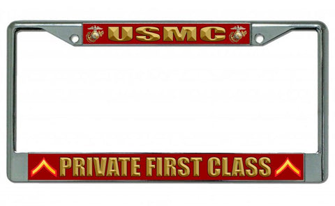 USMC Private First Class Chrome License Plate Frame