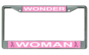 Wonder Woman Pink Ribbon Chrome Photo License Plate Frame