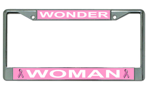 Wonder Woman Pink Ribbon Chrome Photo License Plate Frame